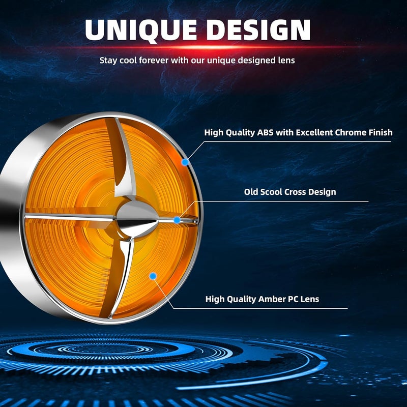 FATECIM 3 1/4" Turn Signal Light Covers Turbine Replacement Amber Lenses Screw-in Style for Harley Touring Road Glide Road King Electra Glide Heritage Softail Fatboy Softail Springer Chrome Bezel - Image 2